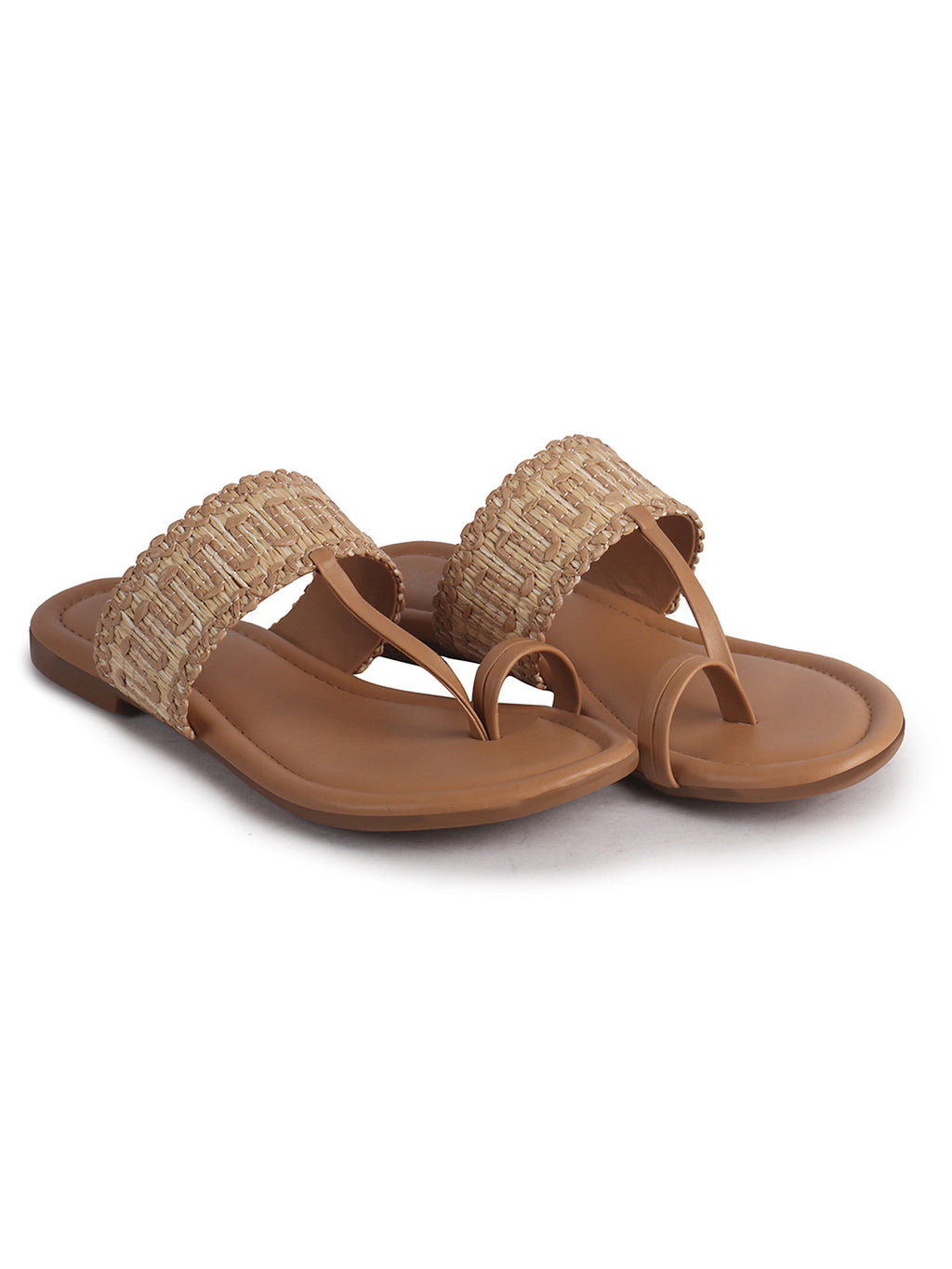 Women Beige Embroidery Toe Ring Strap Ethnic Party Slip-On Flats Slippers|Festive Wedding Comfort Sandals for Anarkali, Kurta Suits
