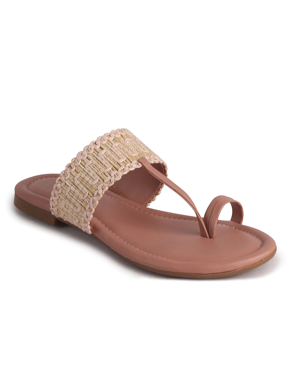 Women Pink Embroidery Toe Ring Strap Ethnic Party Slip-On Flats Slippers|Festive Wedding Comfort Sandals for Anarkali, Kurta Suits