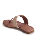 Women Pink Embroidery Toe Ring Strap Ethnic Party Slip-On Flats Slippers|Festive Wedding Comfort Sandals for Anarkali, Kurta Suits