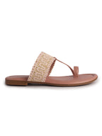 Women Pink Embroidery Toe Ring Strap Ethnic Party Slip-On Flats Slippers|Festive Wedding Comfort Sandals for Anarkali, Kurta Suits