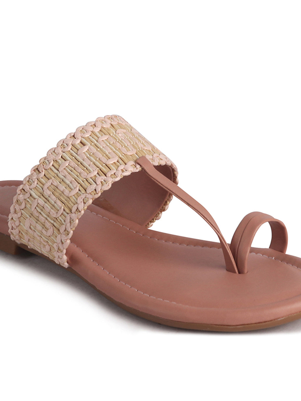 Women Pink Embroidery Toe Ring Strap Ethnic Party Slip-On Flats Slippers|Festive Wedding Comfort Sandals for Anarkali, Kurta Suits