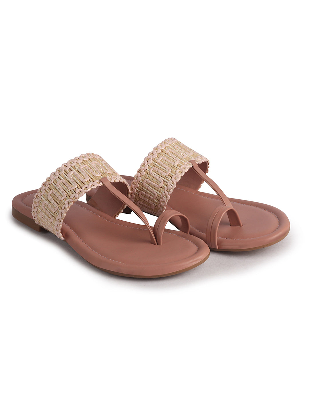 Women Pink Embroidery Toe Ring Strap Ethnic Party Slip-On Flats Slippers|Festive Wedding Comfort Sandals for Anarkali, Kurta Suits