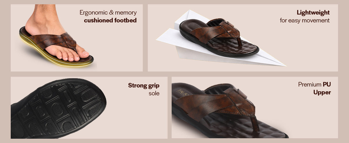 Men Tan Wide Strap Open Toe T-Strap Thong Slippers with Cushioned Footbed for All Day Comfort | Indoor, Travel, Walking Sandal with Slip Resistant Sole