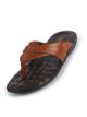 Men Tan Wide Strap Open Toe T-Strap Thong Slippers with Cushioned Footbed for All Day Comfort | Indoor, Travel, Walking Sandal with Slip Resistant Sole