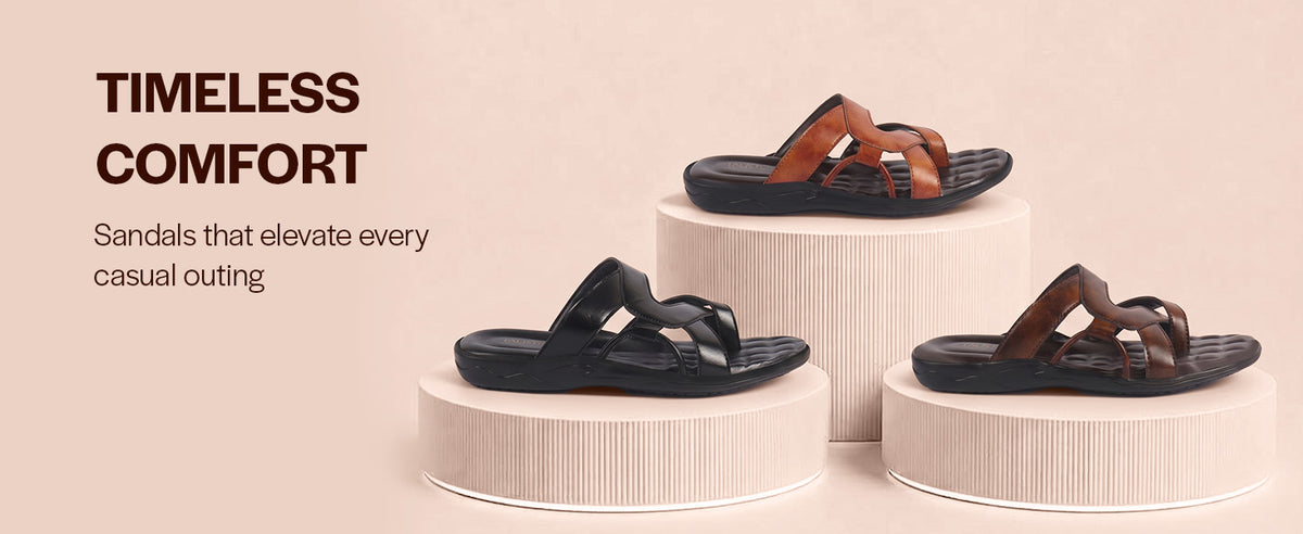 Men Tan Toe Ring Multi Strap Slippers with Cushioned Footbed Soft Insole | Lightweight, Flexible Anti Skid Sole Sandal for Travel, Walking, Office Casual, Outdoor