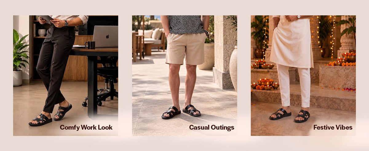 Men Tan Toe Ring Multi Strap Slippers with Cushioned Footbed Soft Insole | Lightweight, Flexible Anti Skid Sole Sandal for Travel, Walking, Office Casual, Outdoor