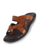 Men Tan Toe Ring Multi Strap Slippers with Cushioned Footbed Soft Insole | Lightweight, Flexible Anti Skid Sole Sandal for Travel, Walking, Office Casual, Outdoor