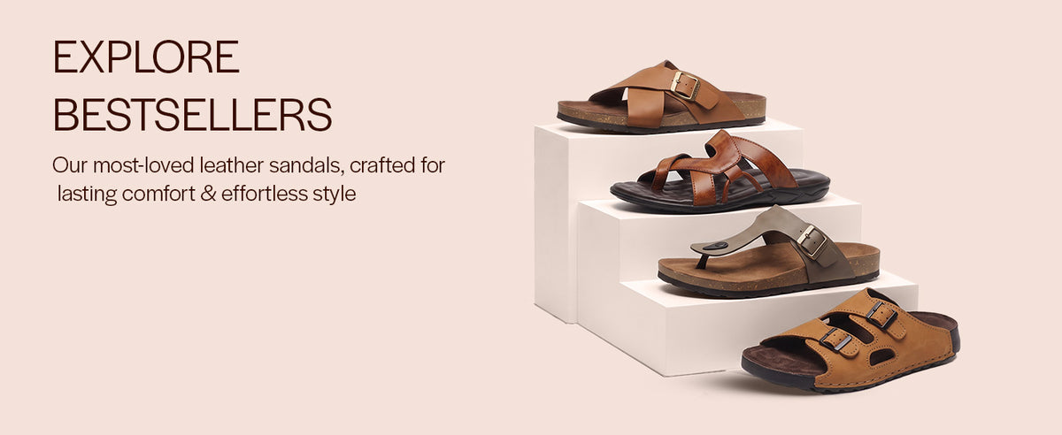 Men Tan Toe Ring Multi Strap Ethnic Festive Kurta Broad Feet Slip-On Sandals | Anti-Skid Cork Latex Suede Soft Insole Slippers with Heel Cup for Outdoor Indoor Premium Comfort