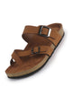 Men Tan Toe Ring Multi Strap Ethnic Festive Kurta Broad Feet Slip-On Sandals | Anti-Skid Cork Latex Suede Soft Insole Slippers with Heel Cup for Outdoor Indoor Premium Comfort