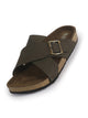 Men Olive Open Toe Ethnic Festive Kurta Multi Strap Adjustable Slip-On Sandals | Broad Feet Cork Latex Suede Soft Insole Slippers with Heel Cup for Outdoor, Office, Causal Comfort