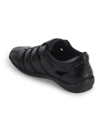 Men Black Peforated Hook and Loop Shoe Style Roman Sandals|Memory Cushioned Insole|All Day Walking Support, Anti Skid Sole|Office, Casual, Kurta, Festive