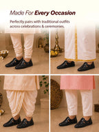 Men Black Peforated Hook and Loop Shoe Style Roman Sandals|Memory Cushioned Insole|All Day Walking Support, Anti Skid Sole|Office, Casual, Kurta, Festive