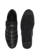 Men Black Peforated Hook and Loop Shoe Style Roman Sandals|Memory Cushioned Insole|All Day Walking Support, Anti Skid Sole|Office, Casual, Kurta, Festive