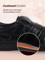 Men Black Peforated Hook and Loop Shoe Style Roman Sandals|Memory Cushioned Insole|All Day Walking Support, Anti Skid Sole|Office, Casual, Kurta, Festive