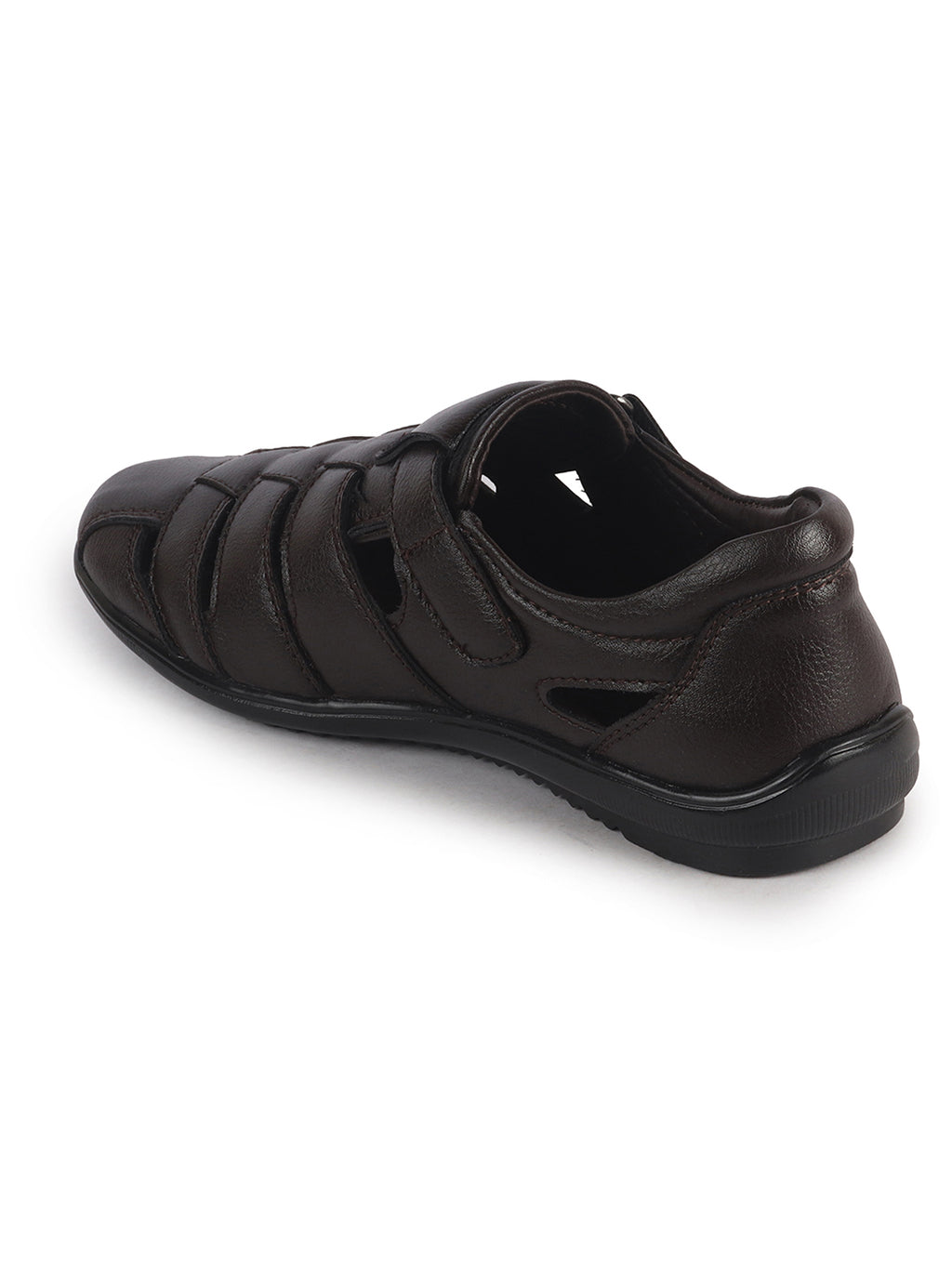 Men Brown Peforated Hook and Loop Shoe Style Roman Sandals|Memory Cushioned Insole|All Day Walking Support, Anti Skid Sole|Office, Casual, Kurta, Festive
