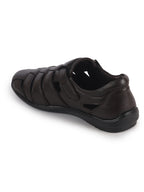 Men Brown Peforated Hook and Loop Shoe Style Roman Sandals|Memory Cushioned Insole|All Day Walking Support, Anti Skid Sole|Office, Casual, Kurta, Festive