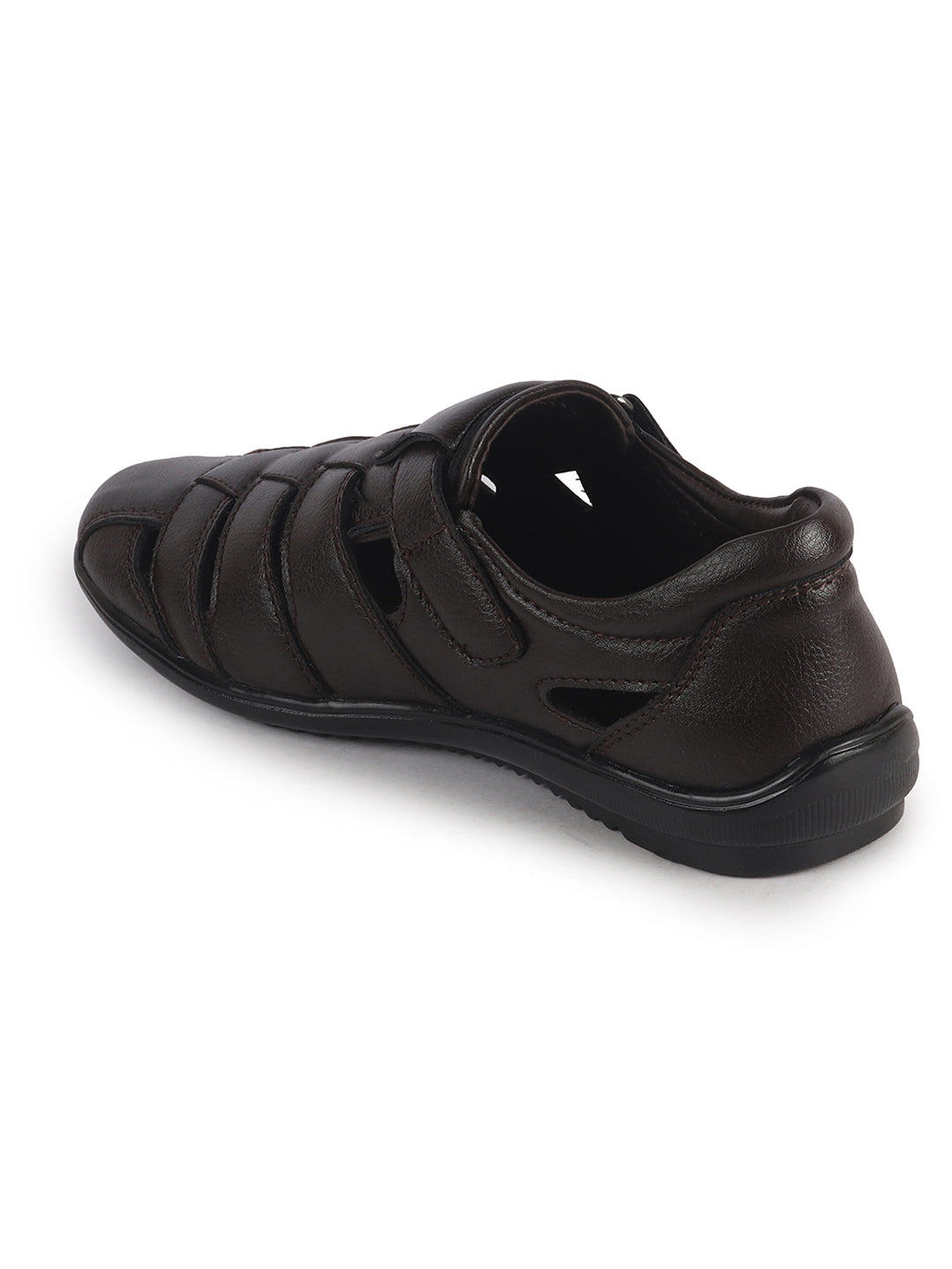 Men Brown Peforated Hook and Loop Shoe Style Roman Sandals|Memory Cushioned Insole|All Day Walking Support, Anti Skid Sole|Office, Casual, Kurta, Festive