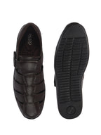 Men Brown Peforated Hook and Loop Shoe Style Roman Sandals|Memory Cushioned Insole|All Day Walking Support, Anti Skid Sole|Office, Casual, Kurta, Festive
