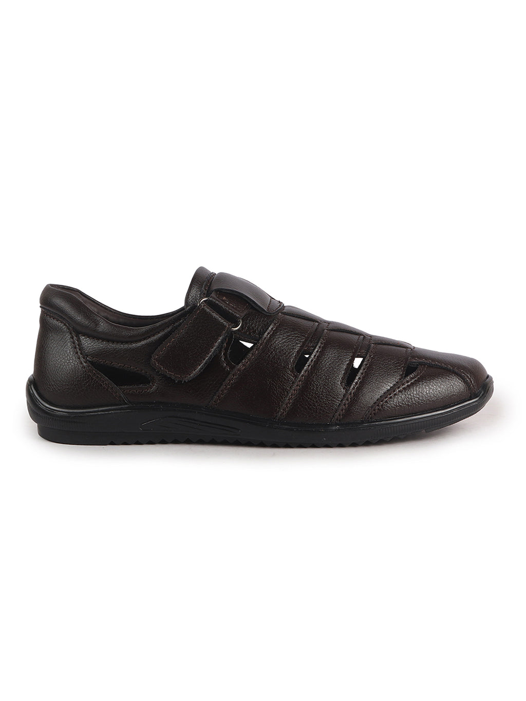 Men Brown Peforated Hook and Loop Shoe Style Roman Sandals|Memory Cushioned Insole|All Day Walking Support, Anti Skid Sole|Office, Casual, Kurta, Festive