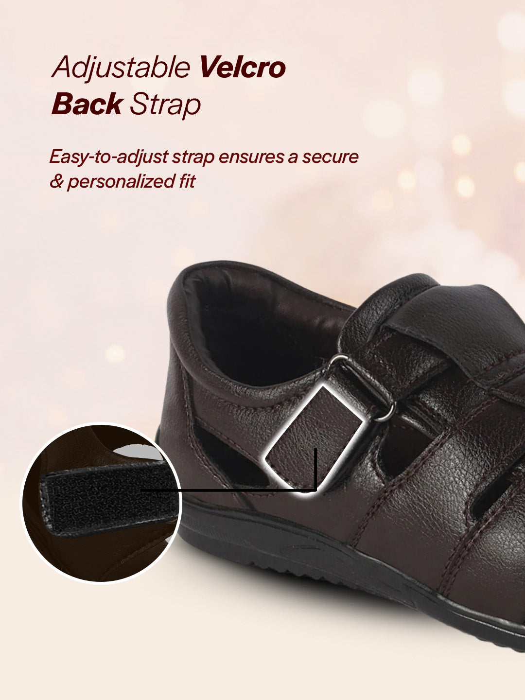 Men Brown Peforated Hook and Loop Shoe Style Roman Sandals|Memory Cushioned Insole|All Day Walking Support, Anti Skid Sole|Office, Casual, Kurta, Festive