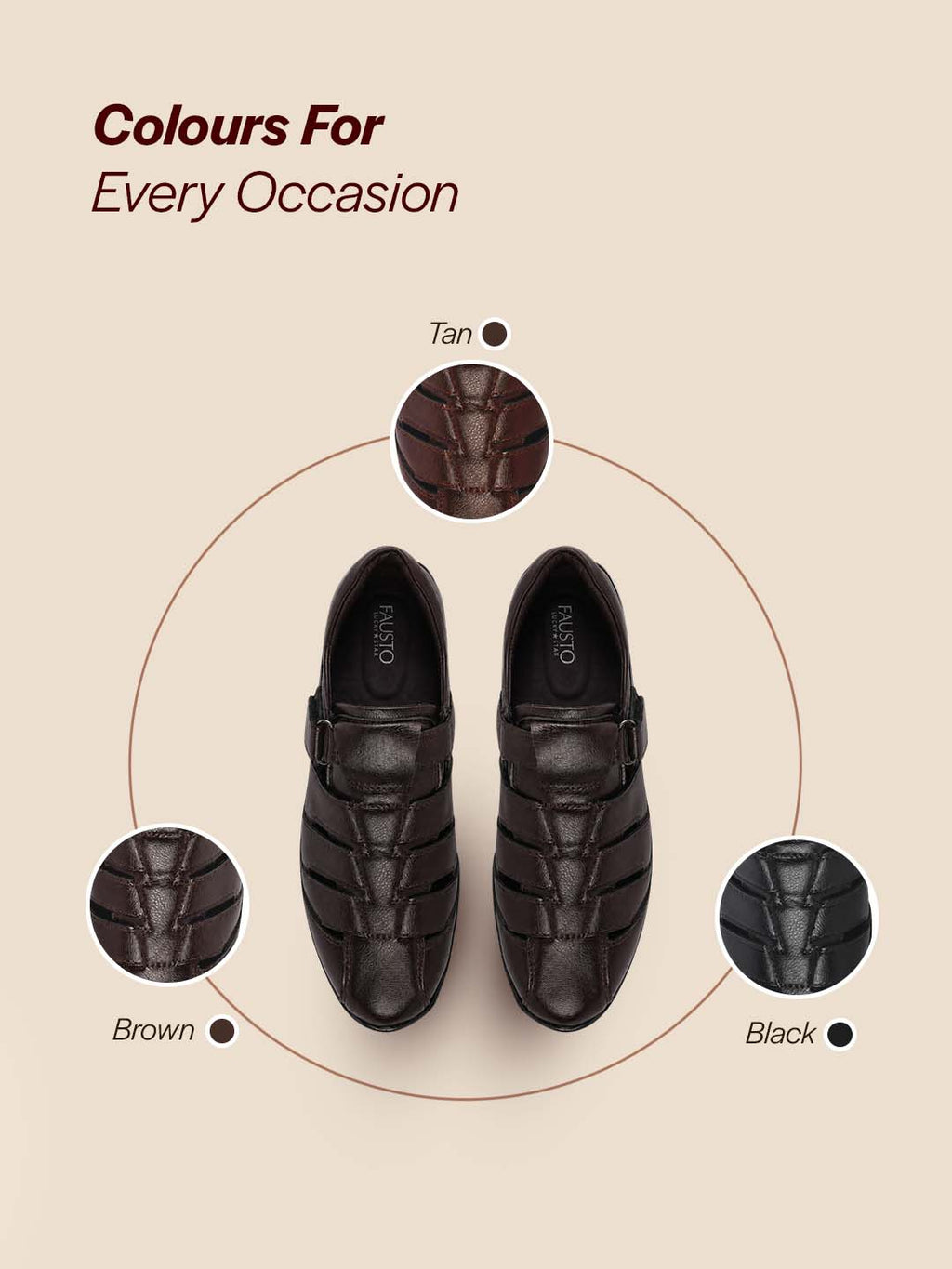 Men Brown Peforated Hook and Loop Shoe Style Roman Sandals|Memory Cushioned Insole|All Day Walking Support, Anti Skid Sole|Office, Casual, Kurta, Festive