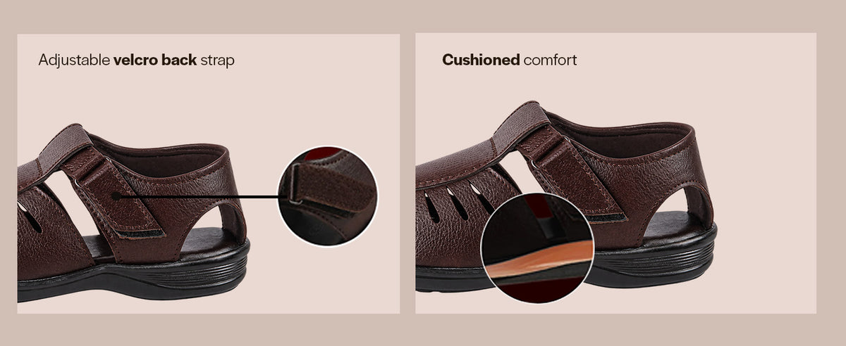 Men Black Peforated Laser Cut Hook and Loop Adjustable Strap Shoe Style Sandals|Perfect for Summer, Office, Kurta, Festive|Lightweight Cushioned Insole
