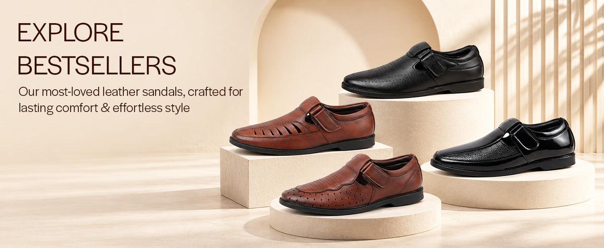 Men Black Peforated Laser Cut Hook and Loop Adjustable Strap Shoe Style Sandals|Perfect for Summer, Office, Kurta, Festive|Lightweight Cushioned Insole