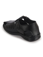 Men Black Peforated Laser Cut Hook and Loop Adjustable Strap Shoe Style Sandals|Perfect for Summer, Office, Kurta, Festive|Lightweight Cushioned Insole