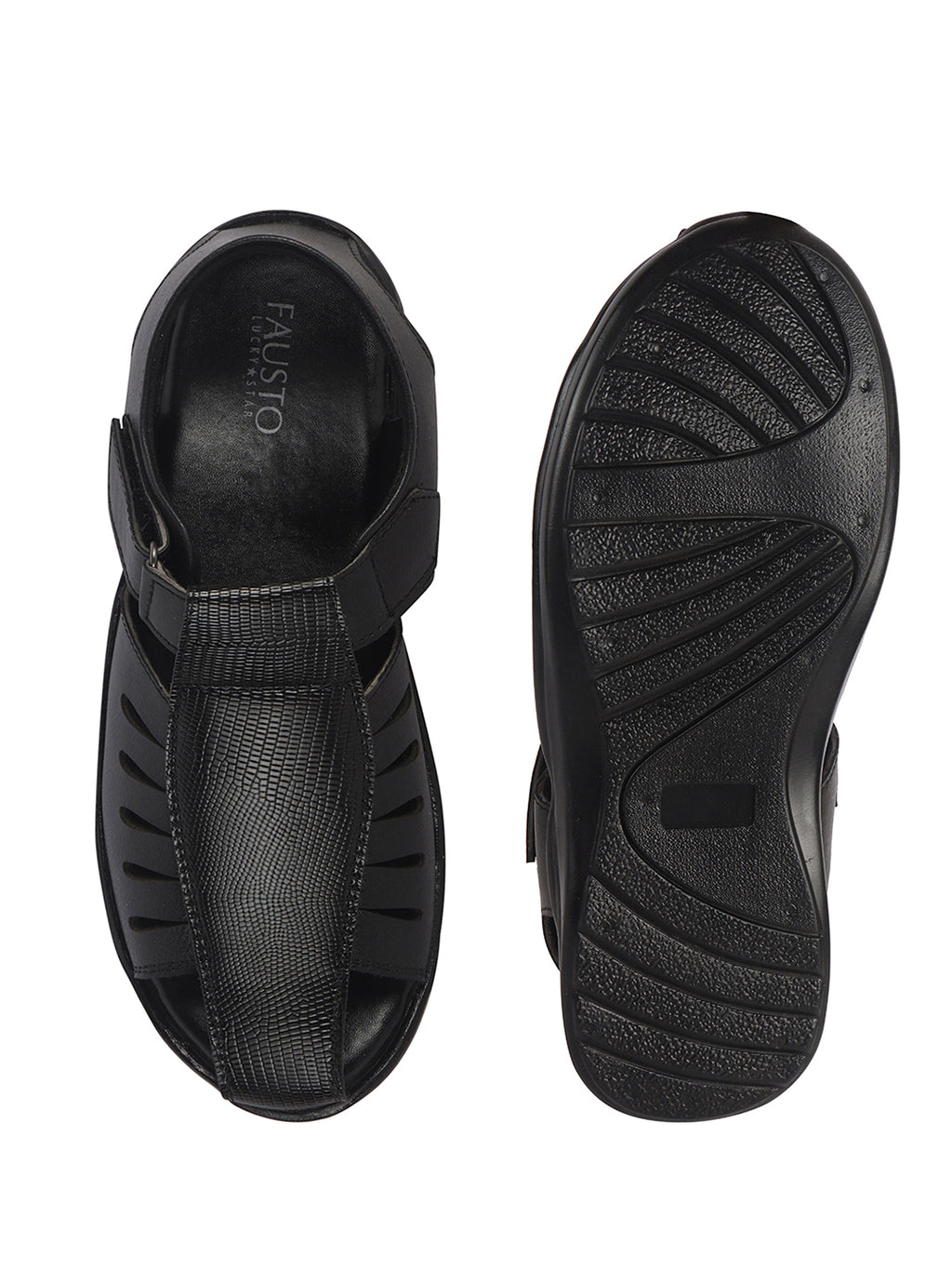 Men Black Peforated Laser Cut Hook and Loop Adjustable Strap Shoe Style Sandals|Perfect for Summer, Office, Kurta, Festive|Lightweight Cushioned Insole