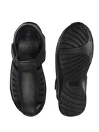Men Black Peforated Laser Cut Hook and Loop Adjustable Strap Shoe Style Sandals|Perfect for Summer, Office, Kurta, Festive|Lightweight Cushioned Insole