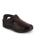 Men Brown Peforated Laser Cut Hook and Loop Adjustable Strap Shoe Style Sandals|Perfect for Summer, Office, Kurta, Festive|Lightweight Cushioned Insole