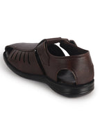 Men Brown Peforated Laser Cut Hook and Loop Adjustable Strap Shoe Style Sandals|Perfect for Summer, Office, Kurta, Festive|Lightweight Cushioned Insole