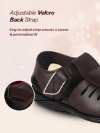 Men Brown Peforated Laser Cut Hook and Loop Adjustable Strap Shoe Style Sandals|Perfect for Summer, Office, Kurta, Festive|Lightweight Cushioned Insole