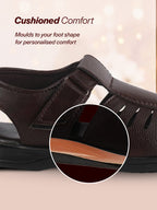Men Brown Peforated Laser Cut Hook and Loop Adjustable Strap Shoe Style Sandals|Perfect for Summer, Office, Kurta, Festive|Lightweight Cushioned Insole