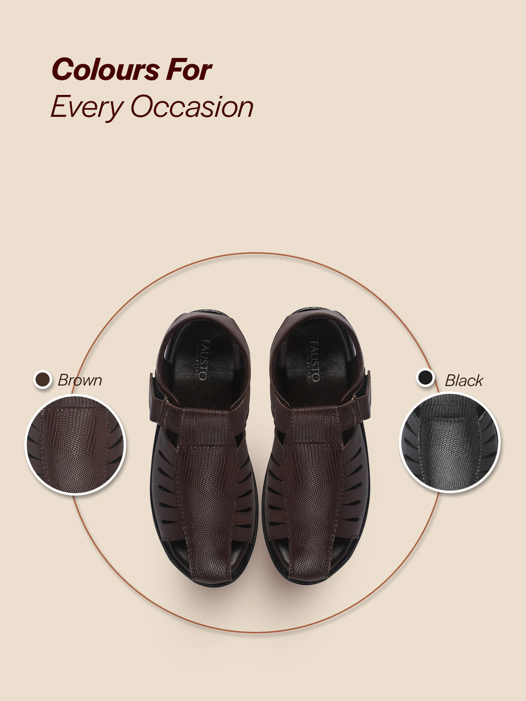 Men Brown Peforated Laser Cut Hook and Loop Adjustable Strap Shoe Style Sandals|Perfect for Summer, Office, Kurta, Festive|Lightweight Cushioned Insole
