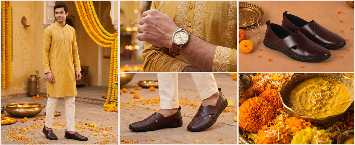 Men Black Leather Side Stitched Ethnic Criss Cross Juttis and Mojaris for Wedding|Flexible Rubber Sole|Slip On Shoe for Pathani Festive Kurta, Party