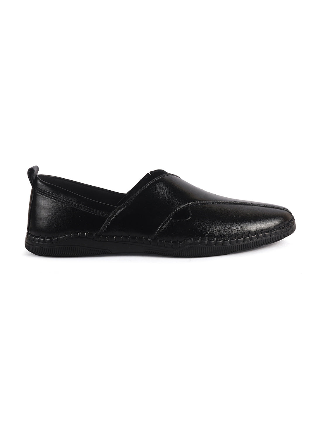 Men Black Cut Leather Side Stitched Ethnic Criss Cross Juttis and Mojaris for Wedding|Flexible Rubber Sole|Slip On Shoe for Pathani Festive Kurta, Party