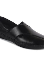 Men Black Cut Leather Side Stitched Ethnic Criss Cross Juttis and Mojaris for Wedding|Flexible Rubber Sole|Slip On Shoe for Pathani Festive Kurta, Party