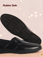 Men Black Cut Leather Side Stitched Ethnic Criss Cross Juttis and Mojaris for Wedding|Flexible Rubber Sole|Slip On Shoe for Pathani Festive Kurta, Party
