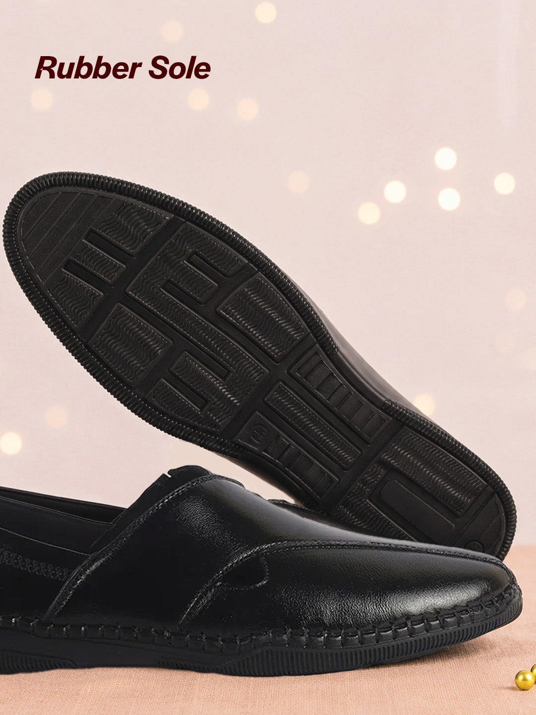 Men Black Cut Leather Side Stitched Ethnic Criss Cross Juttis and Mojaris for Wedding|Flexible Rubber Sole|Slip On Shoe for Pathani Festive Kurta, Party