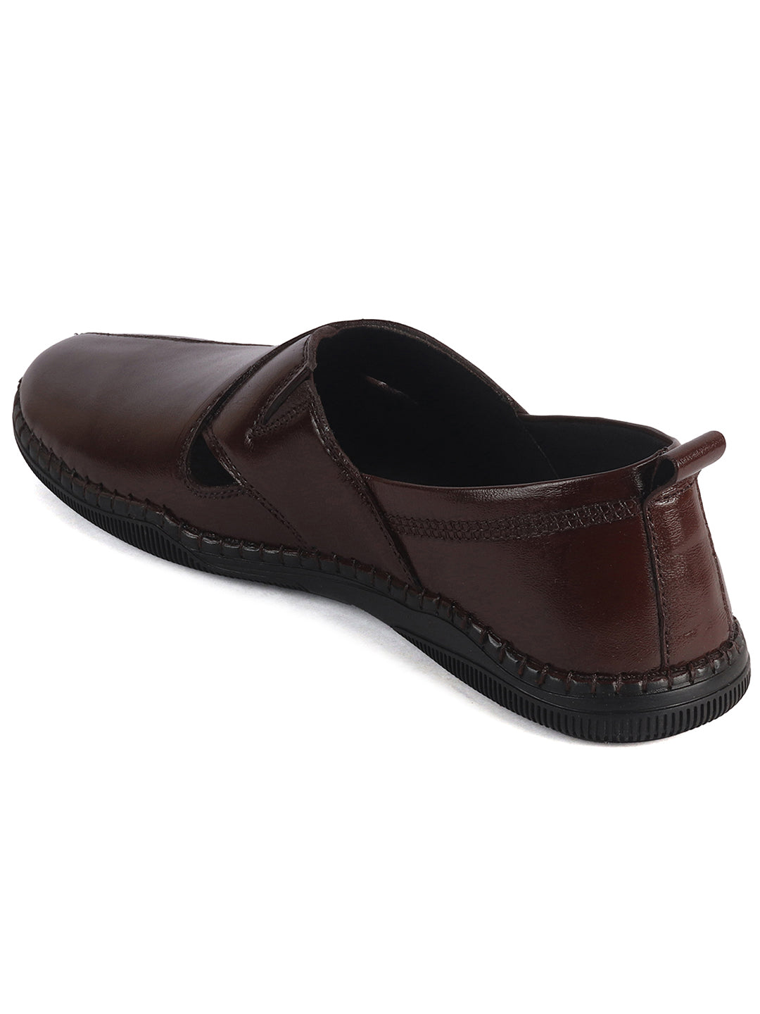 Men Brown Cut Leather Side Stitched Ethnic Criss Cross Juttis and Mojaris for Wedding|Flexible Rubber Sole|Slip On Shoe for Pathani Festive Kurta, Party