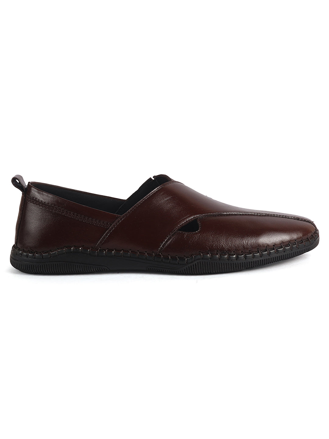 Men Brown Cut Leather Side Stitched Ethnic Criss Cross Juttis and Mojaris for Wedding|Flexible Rubber Sole|Slip On Shoe for Pathani Festive Kurta, Party