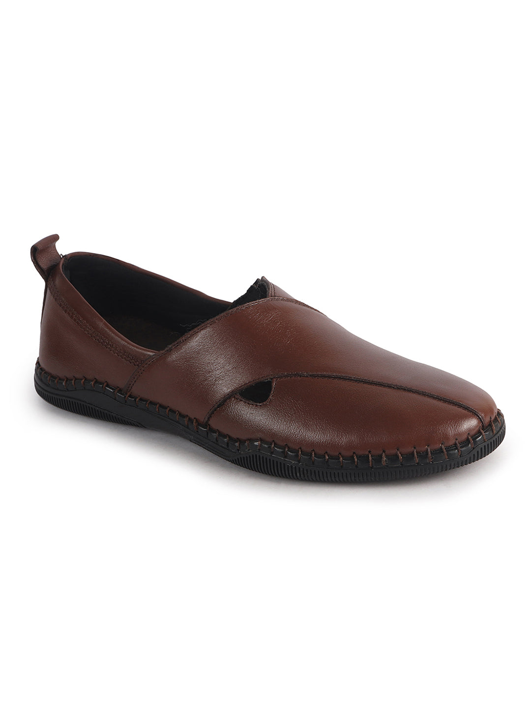 Men Tan Cut Leather Side Stitched Ethnic Criss Cross Juttis and Mojaris for Wedding|Flexible Rubber Sole|Slip On Shoe for Pathani Festive Kurta, Party