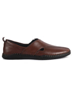 Men Tan Cut Leather Side Stitched Ethnic Criss Cross Juttis and Mojaris for Wedding|Flexible Rubber Sole|Slip On Shoe for Pathani Festive Kurta, Party