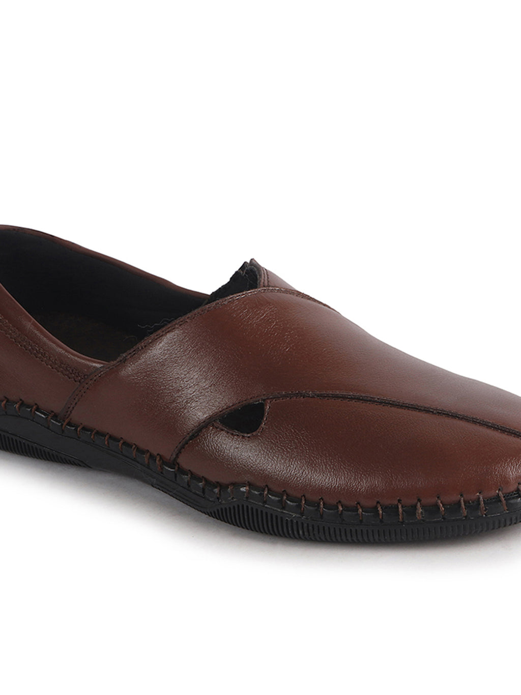 Men Tan Cut Leather Side Stitched Ethnic Criss Cross Juttis and Mojaris for Wedding|Flexible Rubber Sole|Slip On Shoe for Pathani Festive Kurta, Party