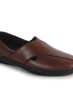 Men Tan Cut Leather Side Stitched Ethnic Criss Cross Juttis and Mojaris for Wedding|Flexible Rubber Sole|Slip On Shoe for Pathani Festive Kurta, Party