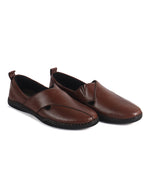 Men Tan Cut Leather Side Stitched Ethnic Criss Cross Juttis and Mojaris for Wedding|Flexible Rubber Sole|Slip On Shoe for Pathani Festive Kurta, Party