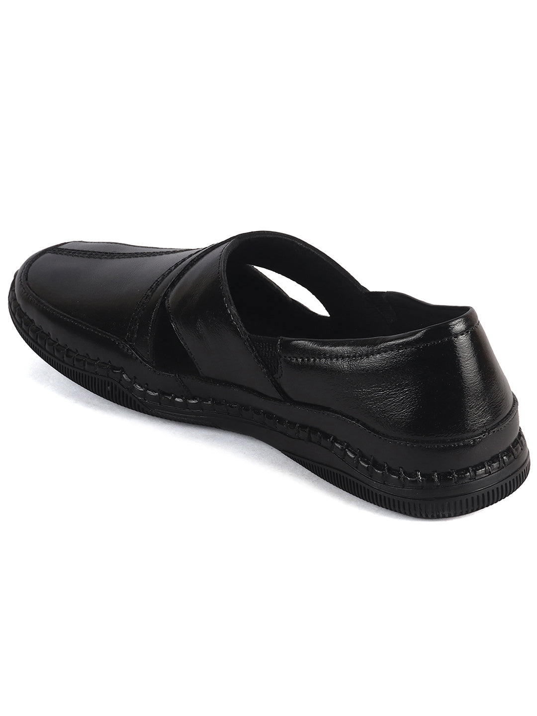 Men Black Cut Leather Side Stitched Ethnic Criss Cross Juttis and Mojari|Flexible Anti Skid Rubber Sole|Slip On Loafer Shoe Wedding, Party, Kurta Dress