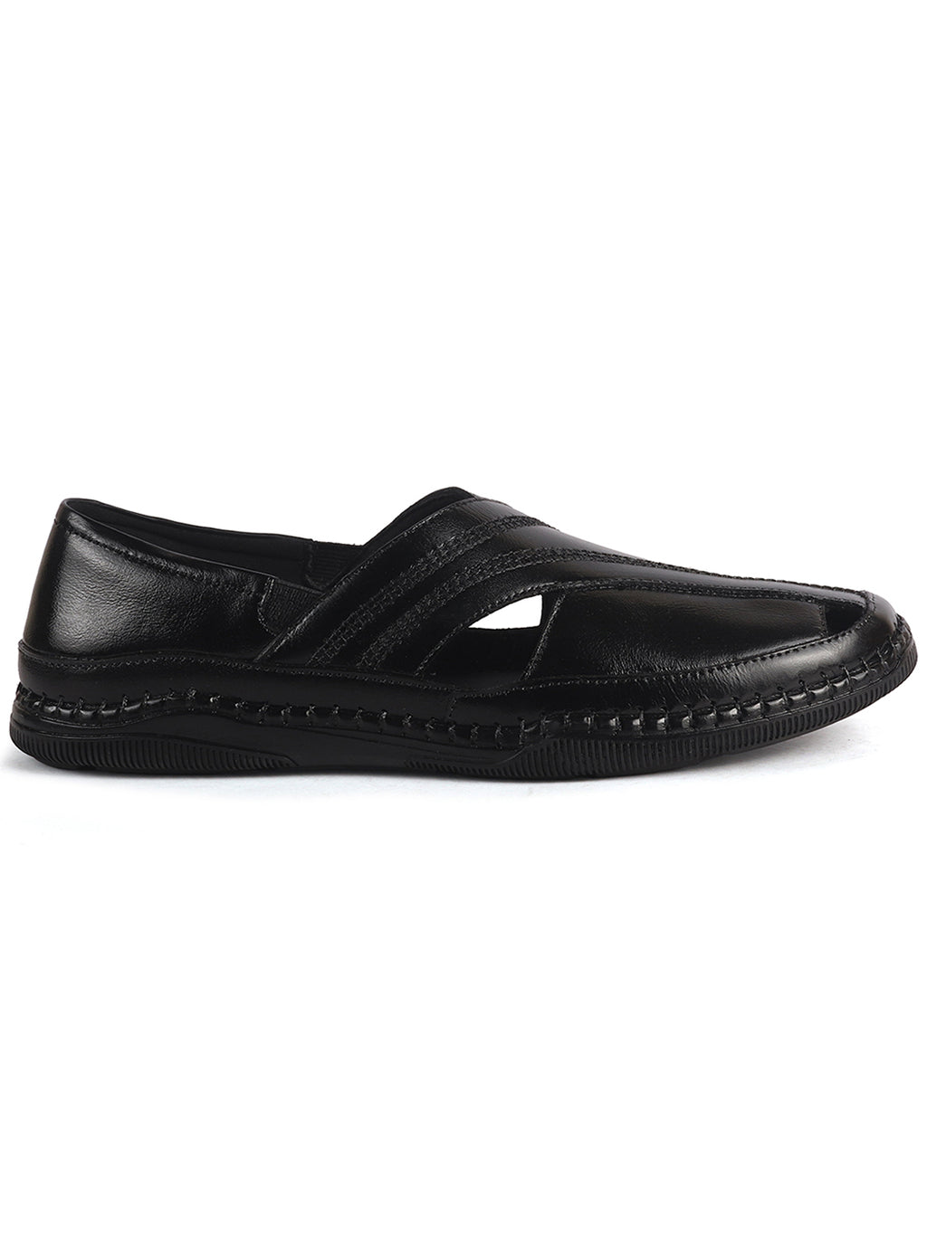 Men Black Cut Leather Side Stitched Ethnic Criss Cross Juttis and Mojari|Flexible Anti Skid Rubber Sole|Slip On Loafer Shoe Wedding, Party, Kurta Dress