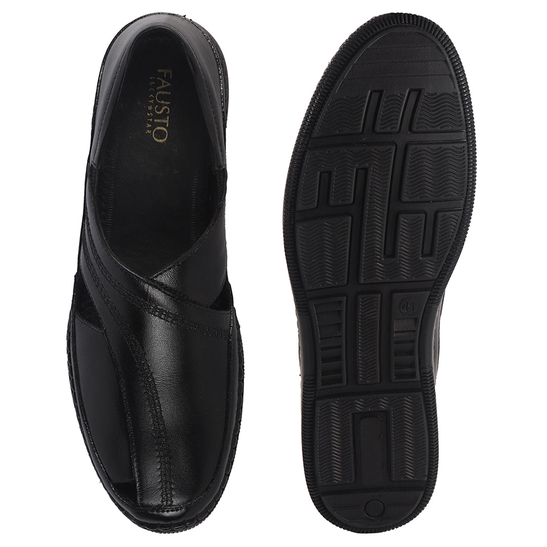 Men Black Cut Leather Side Stitched Ethnic Criss Cross Juttis and Mojari|Flexible Anti Skid Rubber Sole|Slip On Loafer Shoe Wedding, Party, Kurta Dress